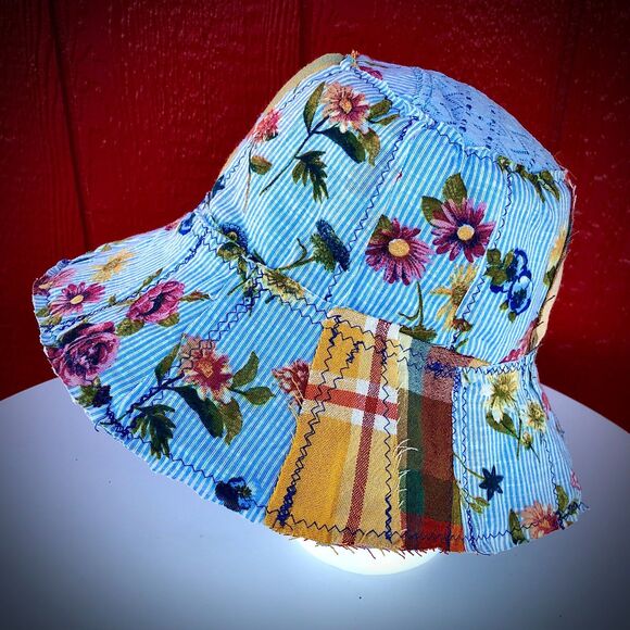 Upcycled Patchwork Hat One of One - Blue and Orange Floral Design main image 7